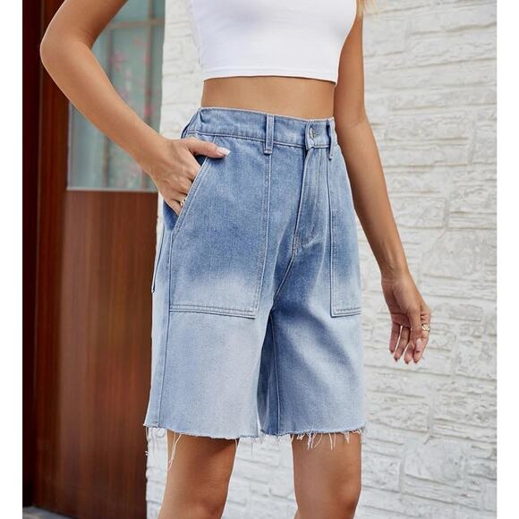 Acid Wash Jean Denim Shorts High Waisted Mom Women Bermuda Shorts Size Medium - Picture 3 of 4